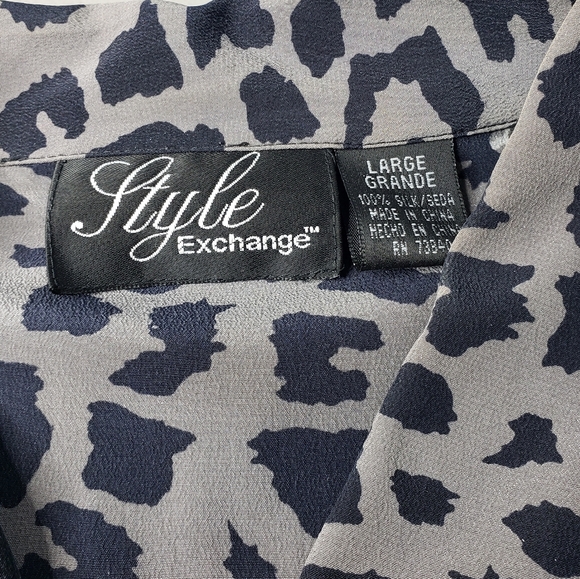 Vintage Mixed Animal Chetah Zebra Havana Bowling Tunic Retro Style Silk Shirt L - Picture 10 of 13